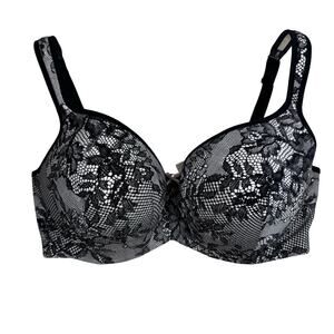 Cacique Women's Lace Balconette Bra Size 40F Underwire Wide Band Black and White